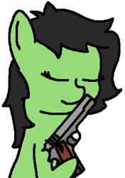 Size: 273x387 | Tagged: safe, artist:greenwood, imported from derpibooru, oc, oc only, oc:filly anon, pony, female, filly, gun, m1911, simple background, transparent background, weapon