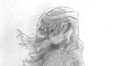 Size: 1564x826 | Tagged: safe, imported from derpibooru, sunset shimmer, equestria girls, hair, pencil drawing, sadness, sketch, traditional art, wind