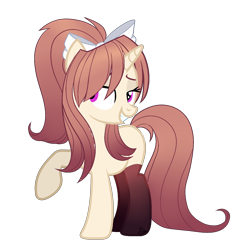 Size: 1476x1500 | Tagged: safe, artist:beashay, imported from derpibooru, pony, unicorn, bow, clothes, doki doki literature club, female, hair bow, mare, monika, ponified, simple background, socks, solo, transparent background