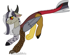 Size: 1541x1181 | Tagged: safe, artist:azure-quill, imported from derpibooru, oc, oc only, draconequus, hybrid, female, interspecies offspring, offspring, parent:discord, parent:zecora, parents:zecord, simple background, solo, transparent background