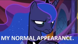 Size: 1280x720 | Tagged: safe, edit, edited screencap, imported from derpibooru, screencap, princess luna, pony, a royal problem, bags under eyes, dialogue, female, image macro, mare, meme, solo, tired