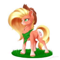 Size: 3000x3000 | Tagged: safe, artist:skitsniga, artist:skitsroom, imported from derpibooru, applejack, earth pony, pony, leak, spoiler:g5, applejack (g5 concept leak), applejack (g5), bandana, coat markings, cowboy hat, female, g5, g5 concept leak style, g5 concept leaks, hat, mare, simple background, socks (coat marking), socks (coat markings), solo, stetson, white background