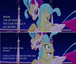 Size: 1280x1070 | Tagged: safe, edit, edited screencap, imported from derpibooru, screencap, princess skystar, queen novo, classical hippogriff, hippogriff, my little pony: the movie, comic, coward, duo, female, mother and daughter