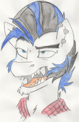 Size: 1000x1554 | Tagged: safe, artist:scotchmacmanus, imported from derpibooru, oc, oc only, oc:scotch macmanus, pony, fangs, mohawk, piercing, solo, traditional art