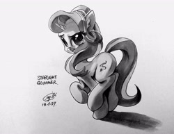 Size: 4040x3120 | Tagged: safe, artist:louislithium, imported from derpibooru, starlight glimmer, pony, unicorn, female, looking at you, looking back, monochrome, solo, traditional art