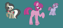 Size: 800x367 | Tagged: safe, artist:t-aroutachiikun, imported from derpibooru, oc, oc only, oc:fiddle, oc:fizzle berry, earth pony, pony, unicorn, female, green background, magical lesbian spawn, male, mare, offspring, parent:frederic horseshoepin, parent:octavia melody, parent:pinkie pie, parent:sugar belle, parents:fredtavia, parents:sugarpie, simple background, stallion
