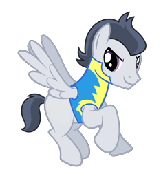 Size: 1488x1592 | Tagged: safe, artist:seiimon, artist:starryoak, imported from derpibooru, rumble, pegasus, pony, miracleverse, alternate universe, blank flank, blank flanks forever, clothes, flying, male, older, older rumble, simple background, solo, transparent background