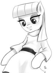 Size: 547x733 | Tagged: safe, artist:ehfa, imported from derpibooru, maud pie, pony, female, monochrome, simple background, solo, white background