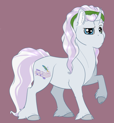 Size: 1580x1694 | Tagged: safe, artist:ganashiashaka, imported from derpibooru, oc, oc only, oc:msarble chord, pony, unicorn, colt, male, offspring, parent:chipcutter, parent:sweetie belle, parents:chipbelle, raised hoof, simple background, solo