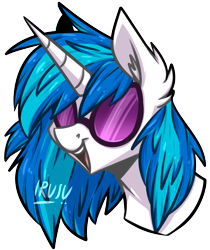 Size: 1809x2149 | Tagged: safe, artist:lrusu, imported from derpibooru, dj pon-3, vinyl scratch, pony, unicorn, ear fluff, female, mare, open mouth, simple background, smiling, solo, sunglasses, transparent background