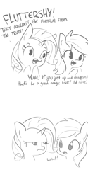 Size: 1650x3300 | Tagged: safe, artist:tjpones, imported from derpibooru, rainbow dash, rarity, pegasus, pony, unicorn, bust, comic, dialogue, duo, duo female, female, grayscale, implied fluttershy, insensitivity, mare, missing the point, misspelling, monochrome, not helping, rainbow douche, rainbow dumb, rarity is not amused, simple background, unamused, white background