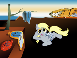 Size: 13333x10000 | Tagged: safe, artist:azure-vortex, imported from derpibooru, derpy hooves, pegasus, pony, absurd resolution, clock, female, fine art parody, mare, parody, salvador dalí, solo, the persistence of memory