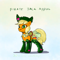 Size: 1200x1213 | Tagged: safe, artist:xbi, imported from derpibooru, applejack, pony, 30 minute art challenge, appul, boots, clothes, hat, pirate, pirate hat, saddle, shoes, tack