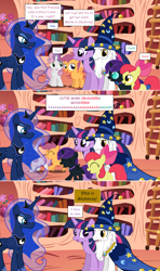 Size: 1280x2168 | Tagged: safe, artist:hakunohamikage, imported from derpibooru, apple bloom, princess luna, scootaloo, star swirl the bearded, sweetie belle, twilight sparkle, oc, oc:nyx, alicorn, pony, ask-princesssparkle, ask, cutie mark crusaders, golden oaks library, tumblr, twilight sparkle (alicorn)