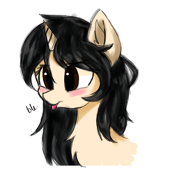 Size: 1400x1400 | Tagged: safe, artist:heddopen, imported from derpibooru, oc, oc only, pony, unicorn, :p, bleh, blushing, bust, chest fluff, cute, female, mare, silly, simple background, solo, tongue out, white background