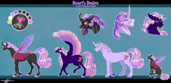 Size: 2588x1260 | Tagged: safe, artist:bijutsuyoukai, imported from derpibooru, oc, oc only, oc:heart's desire, changeling, changepony, hybrid, pegasus, pony, unicorn, disguise, disguised changeling, female, interspecies offspring, magical lesbian spawn, male, mare, offspring, parent:princess cadance, parent:queen chrysalis, parents:cadalis, pink changeling, solo, stallion