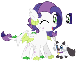 Size: 1024x825 | Tagged: safe, artist:posey-11, imported from derpibooru, oc, oc only, cat, dracony, hybrid, eye, female, interspecies offspring, offspring, one eye closed, parent:rarity, parent:spike, parents:sparity, reference sheet, simple background, solo, transparent background, wink