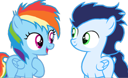 Size: 1122x686 | Tagged: safe, artist:rosienature123, imported from derpibooru, rainbow dash, soarin', pony, base used, colt, female, filly, male, shipping, soarindash, straight