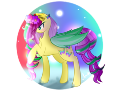 Size: 1024x762 | Tagged: safe, artist:anasflow, imported from derpibooru, oc, oc only, pegasus, pony, colored wings, female, floral head wreath, flower, mare, solo