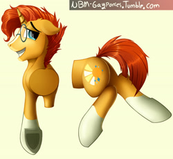 Size: 3000x2761 | Tagged: safe, artist:uliovka, imported from derpibooru, sunburst, pony, unicorn, disembodied torso, front half, half, male, modular, not salmon, simple background, solo, stallion, tail, underhoof, wat, yellow background