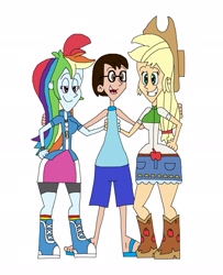 Size: 1809x2233 | Tagged: safe, artist:hunterxcolleen, imported from derpibooru, applejack, rainbow dash, oc, oc:stewart gary, human, equestria girls, humanized, love triangle, pairings