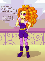 Size: 2310x3125 | Tagged: safe, artist:dsp2003, imported from derpibooru, adagio dazzle, human, equestria girls, rainbow rocks, adoragio, blushing, breasts, bronybait, building, choker, city, cleavage, clothes, cloud, comic, crying, cute, dialogue, female, looking at you, single panel, sky, solo, spiked headband