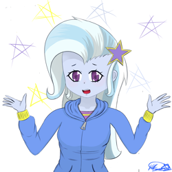 Size: 920x920 | Tagged: safe, artist:radio-pony, imported from derpibooru, trixie, equestria girls, abstract background, cute, female, open mouth, solo