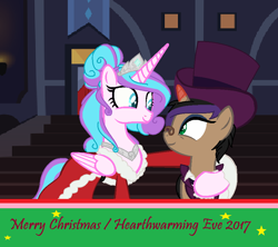 Size: 862x766 | Tagged: safe, artist:obeliskgirljohanny, imported from derpibooru, princess flurry heart, snowfall frost, starlight glimmer, oc, oc:scaryboo, base used, eyeshadow, hearth's warming eve, looking at each other, makeup, obdessaverse, older, older flurry heart, parent:oc:obelisk, parent:oc:witch hazel, parent:princess cadance, parent:shining armor, parents:oc x oc, reference