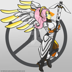 Size: 1024x1024 | Tagged: safe, artist:yoshimarsart, imported from derpibooru, fluttershy, equestria girls, crossover, female, mercy, mercyshy, overwatch, solo, watermark