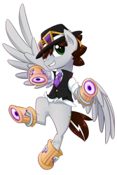 Size: 1024x1534 | Tagged: safe, artist:habijob, imported from derpibooru, oc, oc only, oc:meteor shower, pegasus, pony, clothes, hat, lucio, male, overwatch, simple background, solo, stallion, transparent background