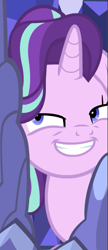 Size: 233x537 | Tagged: safe, imported from derpibooru, screencap, starlight glimmer, pony, unicorn, a royal problem, cropped, faic, female, mare, offscreen character, out of context, shit eating grin, solo