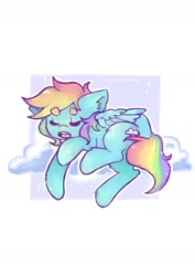 Size: 1000x1414 | Tagged: safe, artist:jackytheripperart, imported from derpibooru, rainbow dash, pegasus, pony, cloud, female, mare, sleeping, solo