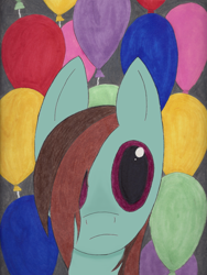 Size: 768x1024 | Tagged: safe, artist:sabrina20000, imported from derpibooru, oc, oc only, oc:mercury vapour, pony, balloon, bust, portrait, solo, traditional art