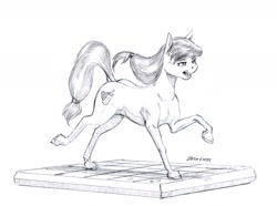 Size: 1400x1042 | Tagged: safe, artist:baron engel, imported from derpibooru, oc, oc only, oc:cream heart, earth pony, pony, cutie mark, dance dance revolution, dancing, female, grayscale, hoers, mare, milf, monochrome, mother, open mouth, pencil drawing, rhythm game, simple background, solo, traditional art, white background