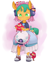 Size: 1280x1600 | Tagged: safe, artist:kryptchild, imported from derpibooru, snails, anthro, snail, unicorn, anime, clothes, crossdressing, crossover, cute, cutie mark, diasnails, dress, glitter shell, holding, knuckles the echidna, made in abyss, male, maruruk, meme, shoes, solo, sonic the hedgehog (series), ugandan knuckles, wat