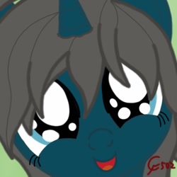 Size: 814x814 | Tagged: safe, artist:cityflyer502, imported from derpibooru, oc, oc only, oc:blue moon, pony, adorable face, bust, close-up, cute, daaaaaaaaaaaw, face, female, filly, happy, horn, looking at you, puppy dog eyes, simple background, solo, this will end in hugs