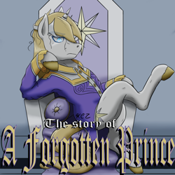 Size: 1024x1024 | Tagged: safe, artist:korencz11, imported from derpibooru, prince blueblood, pony, clothes, crossed legs, fanfic, fanfic art, fanfic cover, throne, throne slouch, unshorn fetlocks