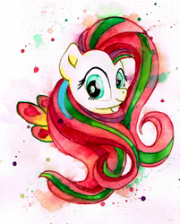 Size: 2409x2993 | Tagged: safe, artist:mashiromiku, artist:shiinadrawmiku, imported from derpibooru, fluttershy, pony, rainbow power, traditional art, watercolor painting
