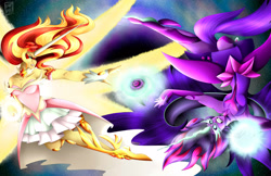 Size: 5100x3300 | Tagged: safe, artist:karra-shi, imported from derpibooru, sci-twi, sunset shimmer, twilight sparkle, equestria girls, armpits, daydream shimmer, magic capture device, midnight sparkle