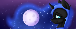 Size: 820x312 | Tagged: safe, artist:xcinnamon-twistx, imported from derpibooru, nightmare moon, pony, jewelry, moon, night, regalia, stars