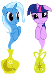 Size: 197x277 | Tagged: safe, artist:navitaserussirus, imported from derpibooru, trixie, twilight sparkle, genie, pony, asktwixiegenies, cropped, crying, duo, female, floppy ears, lesbian, picture for breezies, shipping, simple background, transparent background, twixie