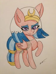 Size: 2448x3264 | Tagged: safe, artist:luxiwind, imported from derpibooru, somnambula, pegasus, pony, female, raised hoof, simple background, solo, traditional art