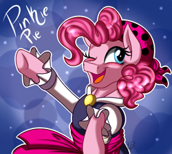 Size: 2800x2500 | Tagged: safe, artist:jack-pie, imported from derpibooru, pinkie pie, earth pony, pony, blushing, clothes, cute, diapinkes, female, mare, one eye closed, pirate, pirate pinkie pie, solo, underhoof, wink