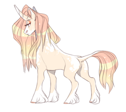 Size: 912x811 | Tagged: safe, artist:dingobreath, deleted from derpibooru, imported from derpibooru, oc, oc only, oc:moira, pony, unicorn, coat markings, curved horn, female, magical lesbian spawn, mare, offspring, parent:fleur-de-lis, parent:fluttershy, simple background, socks (coat marking), socks (coat markings), solo, unshorn fetlocks, white background