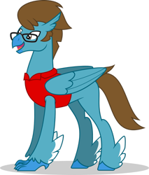 Size: 1024x1204 | Tagged: safe, artist:mlp-trailgrazer, imported from derpibooru, oc, oc only, oc:thespio, classical hippogriff, hippogriff, classical hippogriffied, clothes, feathered fetlocks, glasses, hippogriffied, male, shirt, simple background, solo, species swap, transparent background, vector