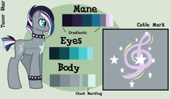 Size: 1438x834 | Tagged: safe, artist:ipandacakes, imported from derpibooru, oc, oc only, oc:tenor star, earth pony, pony, male, offspring, one eye closed, parent:coloratura, parent:limelight, showcase, solo, stallion, wink