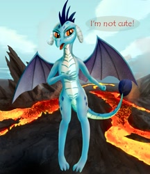 Size: 2071x2402 | Tagged: safe, artist:quvr, imported from derpibooru, princess ember, dragon, blatant lies, cute, emberbetes, female, i'm not cute, lava, solo, tsundember, tsundere