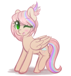 Size: 2544x2730 | Tagged: safe, artist:fluffymaiden, imported from derpibooru, oc, oc only, oc:sweet skies, pony, one eye closed, solo, wink