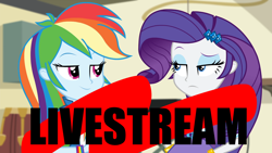 Size: 1920x1080 | Tagged: safe, edit, edited screencap, imported from derpibooru, screencap, rainbow dash, rarity, equestria girls, live, livestream, photoshop, unimpressed