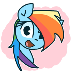 Size: 643x658 | Tagged: safe, artist:lilboulder, imported from derpibooru, rainbow dash, pegasus, pony, bust, drawn by mouse, female, hair over one eye, looking at you, mare, open mouth, solo